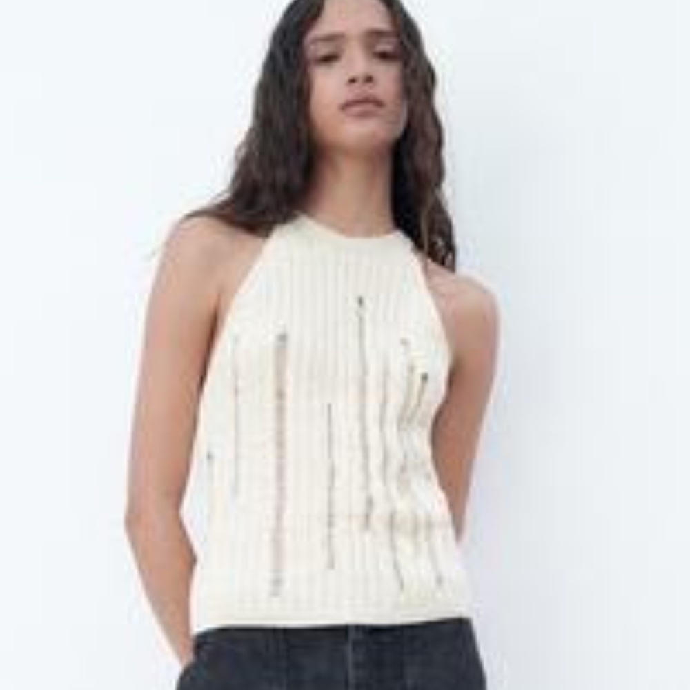 Zara Knit Openwork Halter Top Small